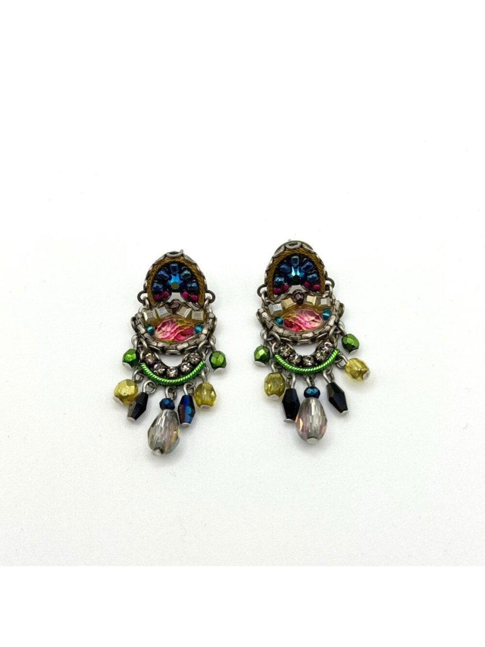Ayla Bar Silver-Tone Multicolor Crystal & Bead Drop Earrings